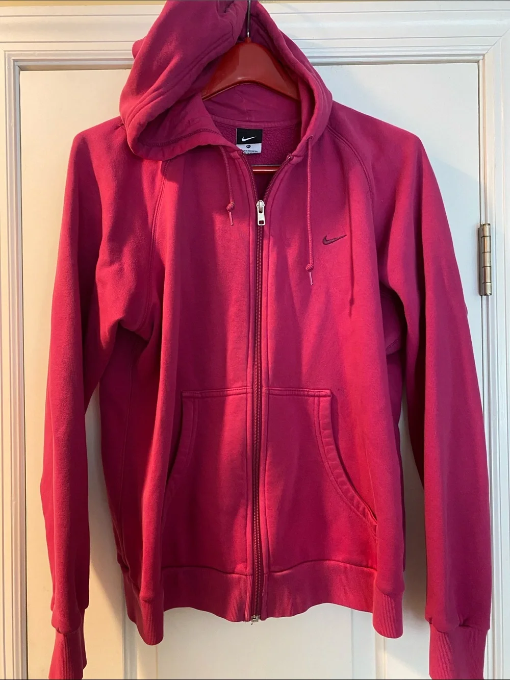 Nike Cotton Stretch Dark Pink Full Zip Embroidered Logo Hoodie